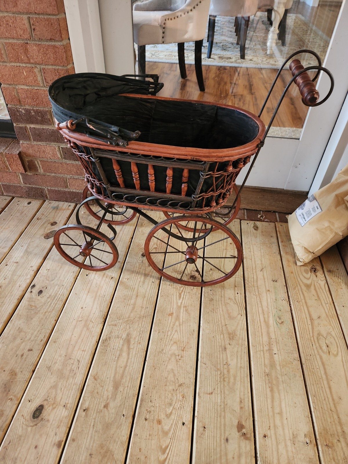 Antique Vintage Doll Carriage Baby Stroller Wood Iron Primitive Victorian