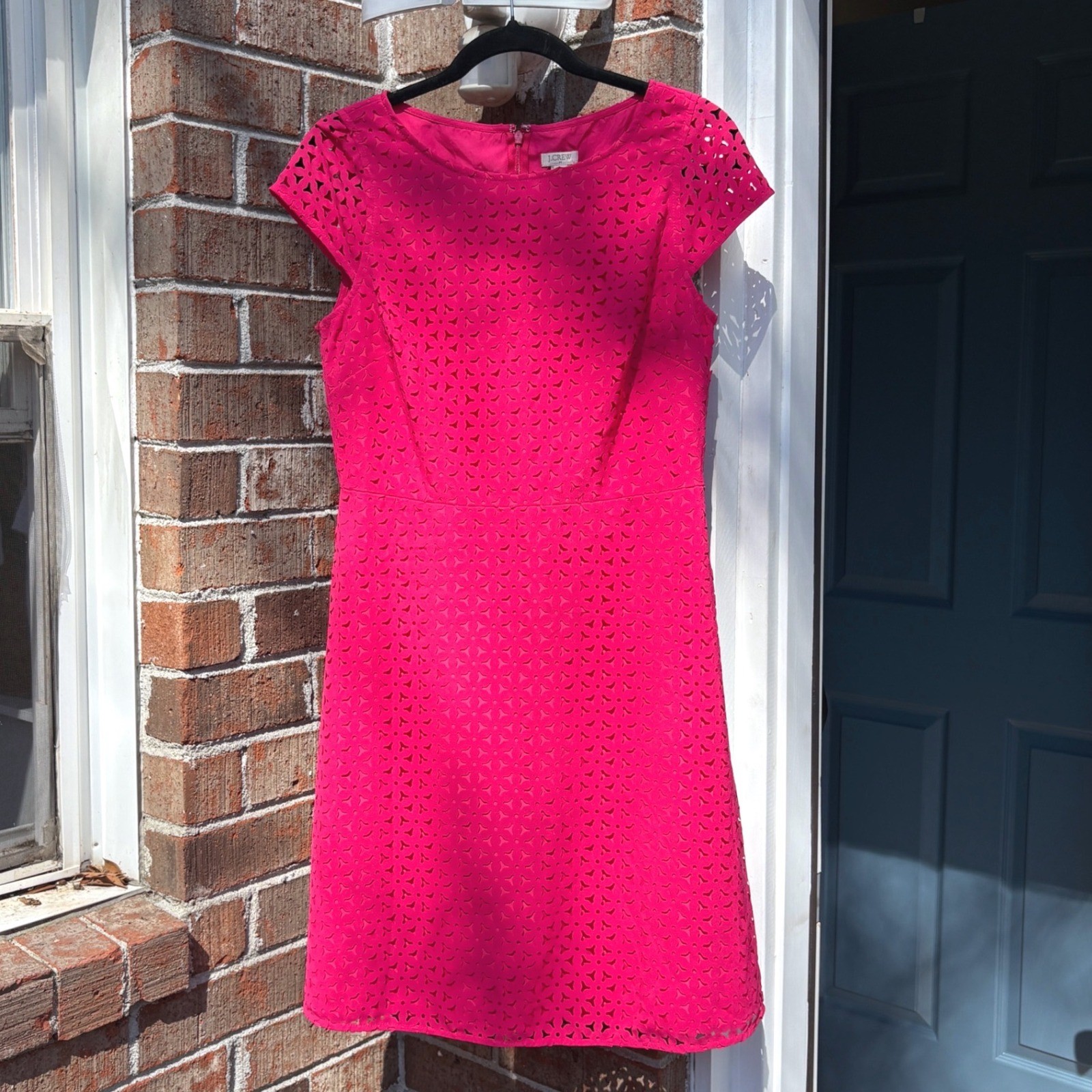 NWT J.Crew Women Hot Pink Laser Cut Sheath Dress Size 8