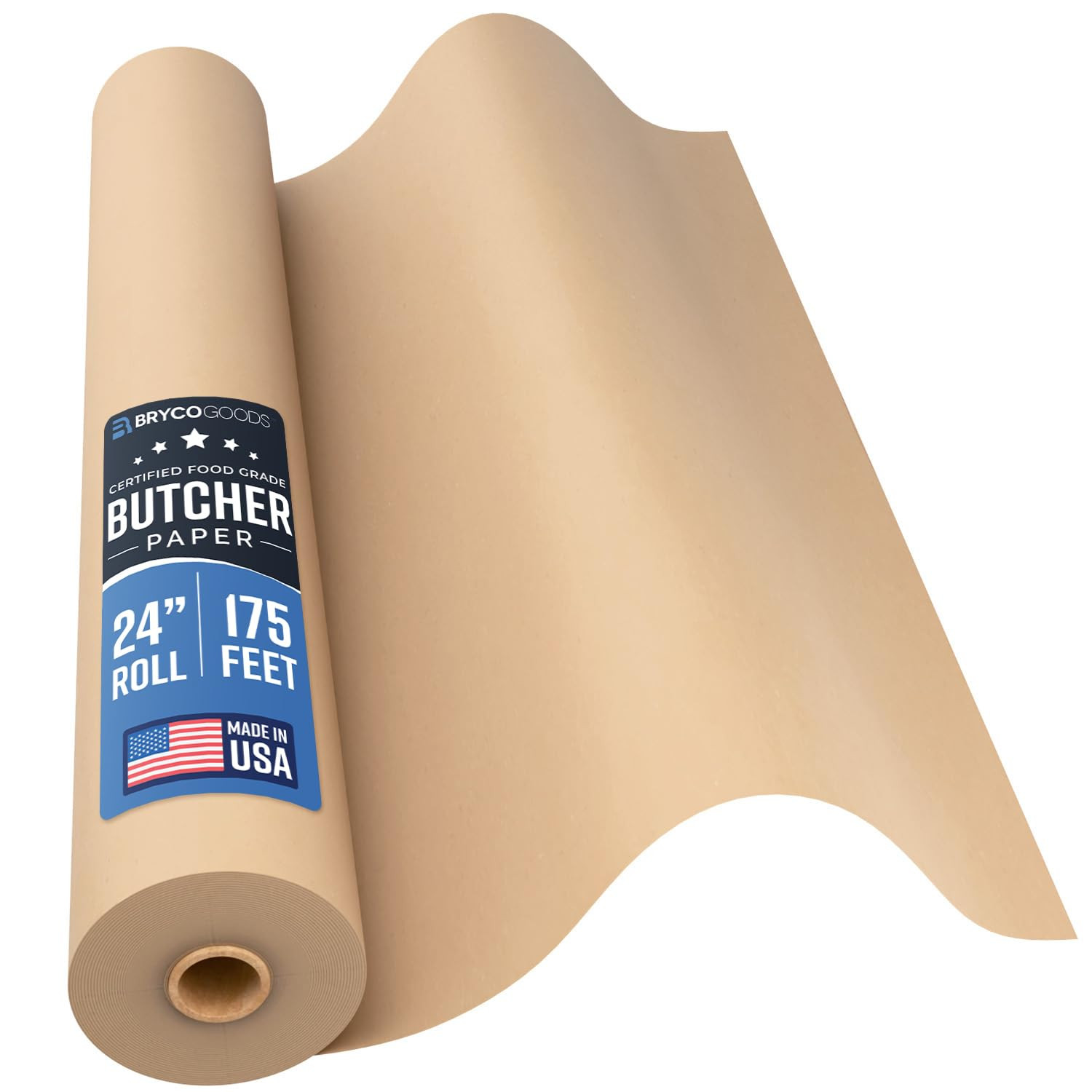 24 Inch X 175 Feet, Brown Butcher Paper Roll, Unbleached, Uncoated, Unwaxed, Foo