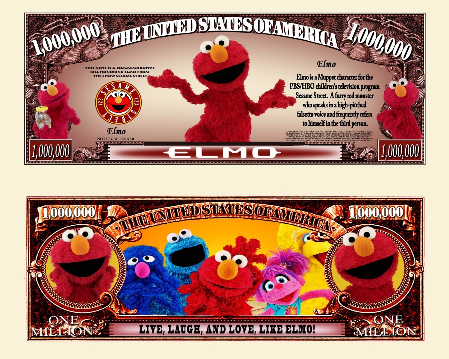 OUR ELMO NOVELTY NOTE AND BILL (2 Each)