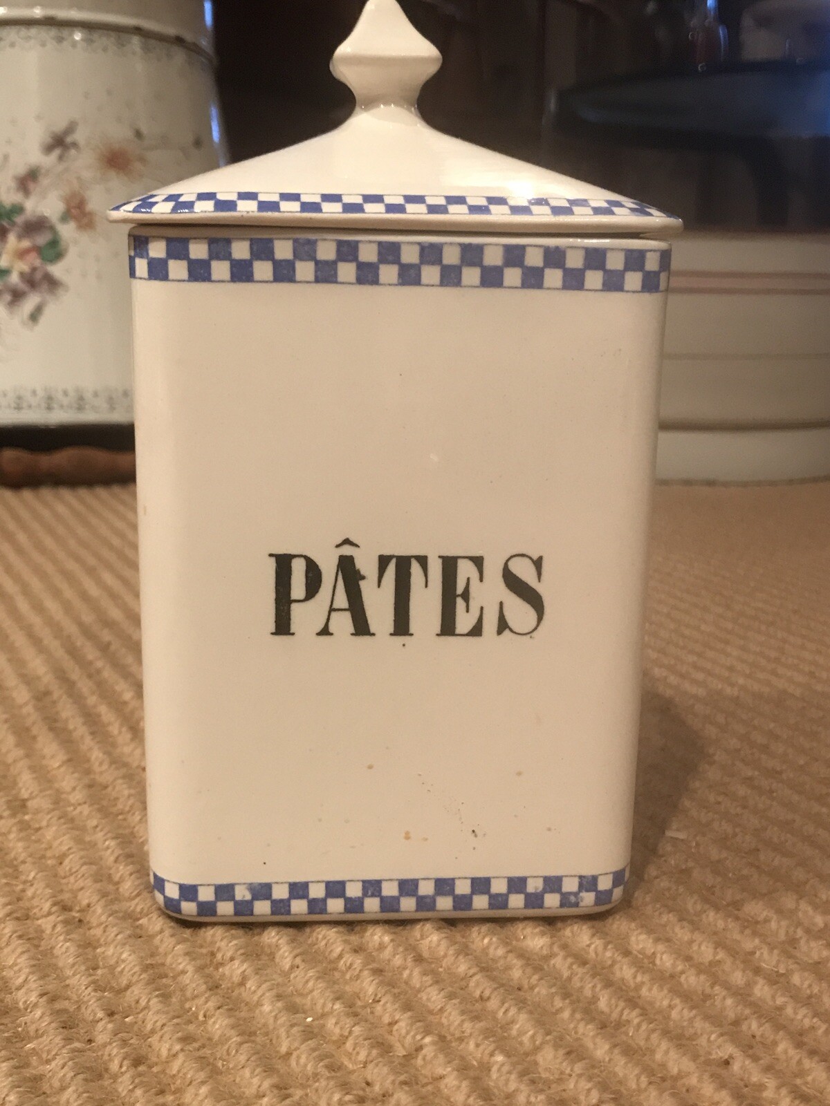 limoges-like PATES cannister.   french enamelware category.  Ceramic .