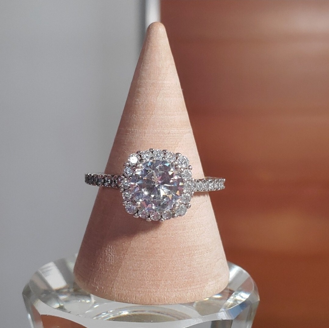 CZ Size 8 Sterling Silver IBB 925 Cubic Zirconia Engagement Ring Halo Pave Band