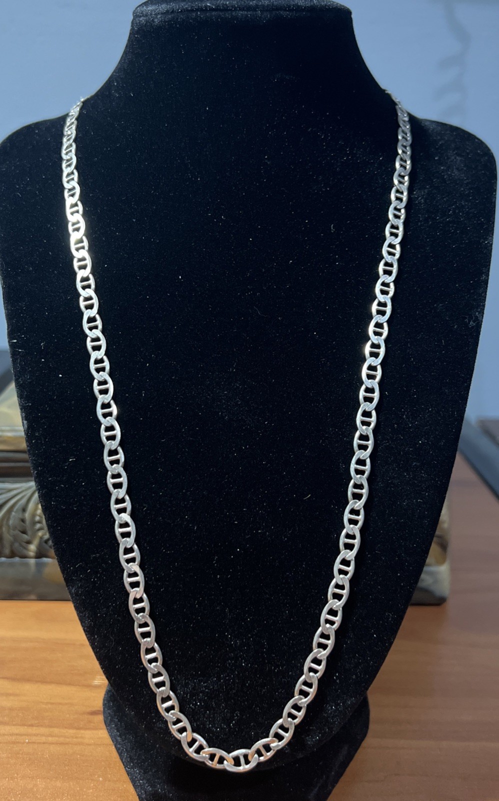 Italy Sterling Silver .925 Chain 24” Long Mariner Links Necklace 19.1 Grams