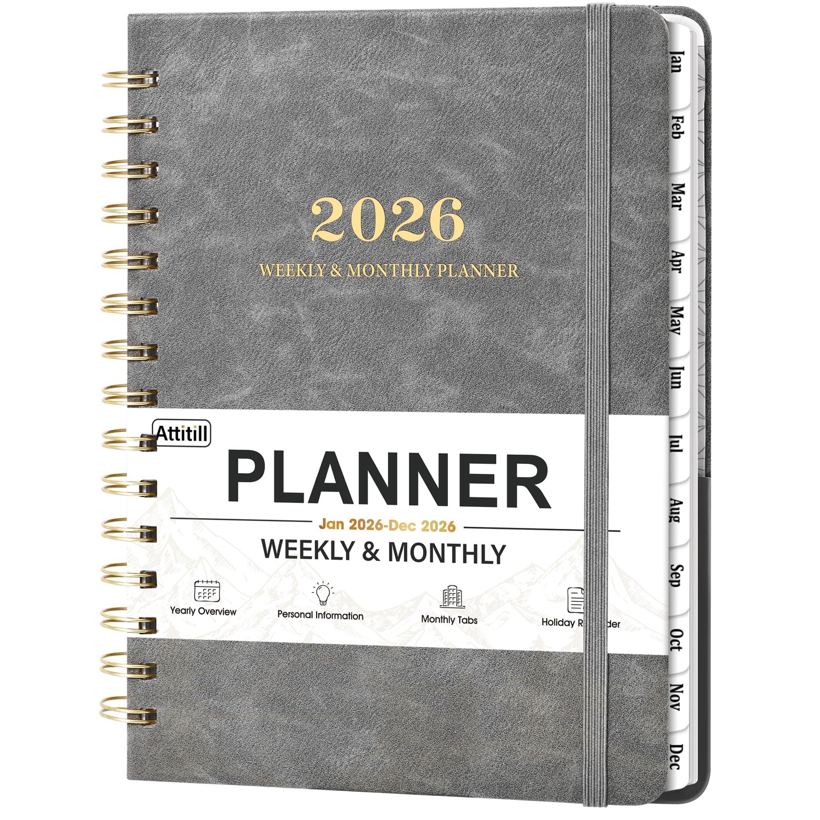 2026 Planner - 2026 Weekly and Monthly from Jan. 5.75" x 8.25", Grey 