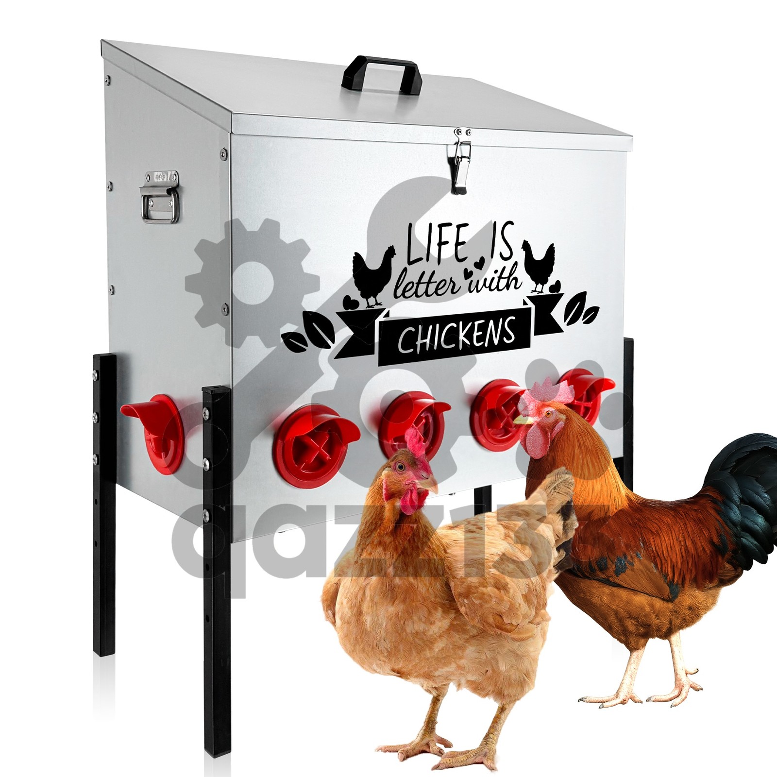 Extra-Large Galvanized Metal Chicken Feeder 95 lb 1* 10 No-Waste Ports Poultry