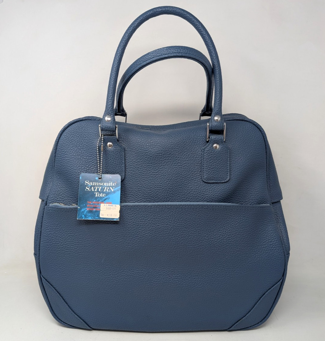 Vintage Samsonite Blue Vinyl Saturn Tote Carry On Travel Luggage Weekender Bag