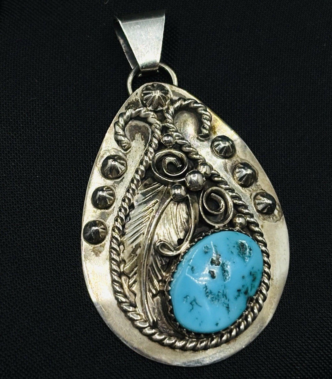 Dorothy Ashley Vintage Navajo 925 Sterling Silver Turquoise Pendant Necklace