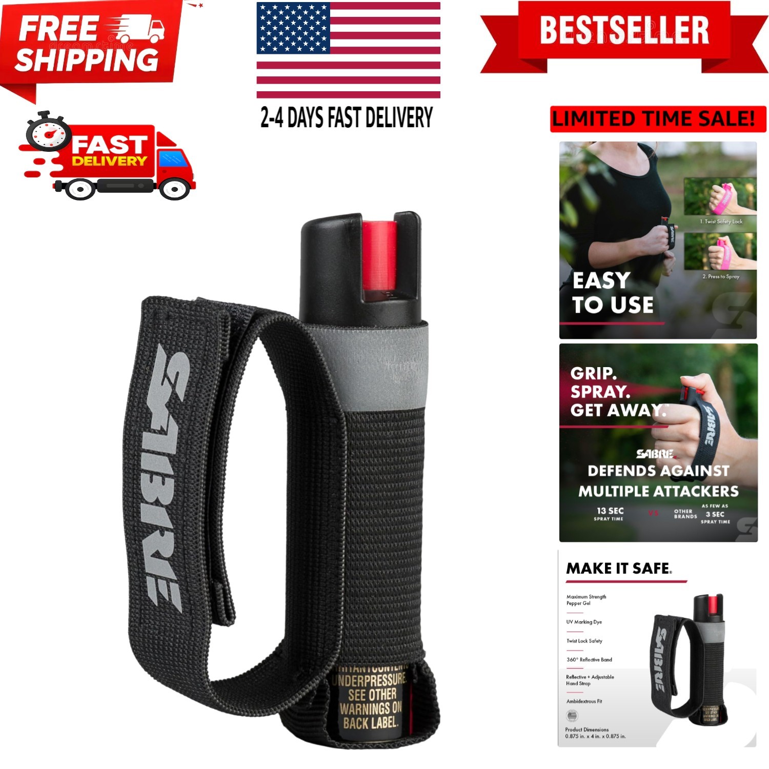 Runner Pepper Gel, Police Strength OC Spray, Adjustable 360° Reflective Hand ...