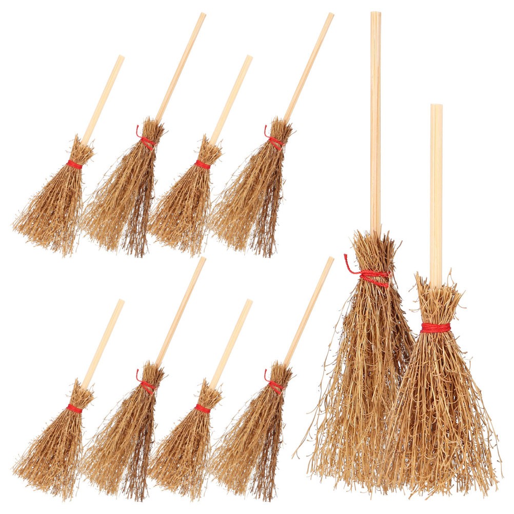 10 Pcs Miniature Brooms Beech Wood Tiny Witch Broomsticks Halloween Decoration