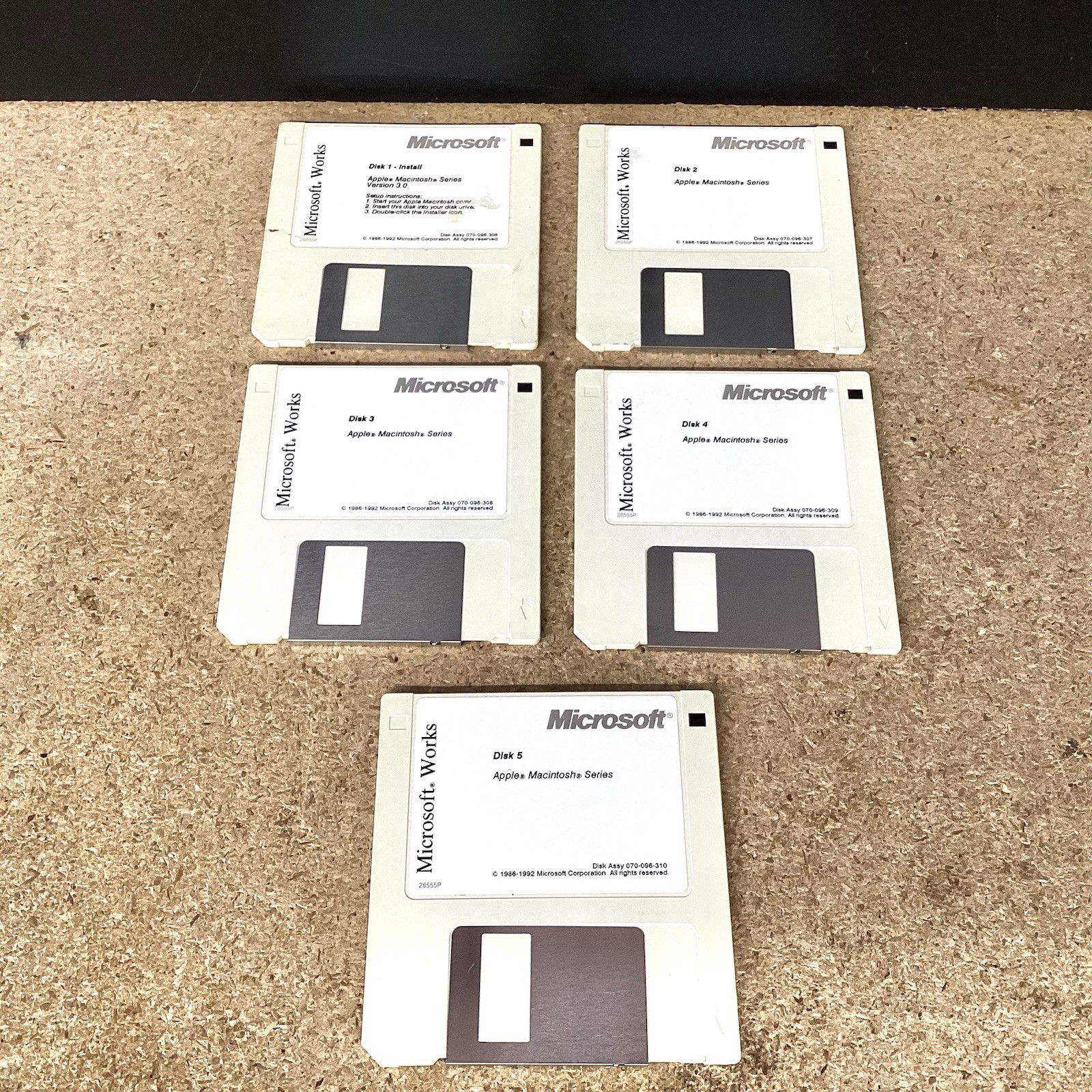 Vintage Microsoft Works version 3.0 software on 3.5-inch floppy disks 1992