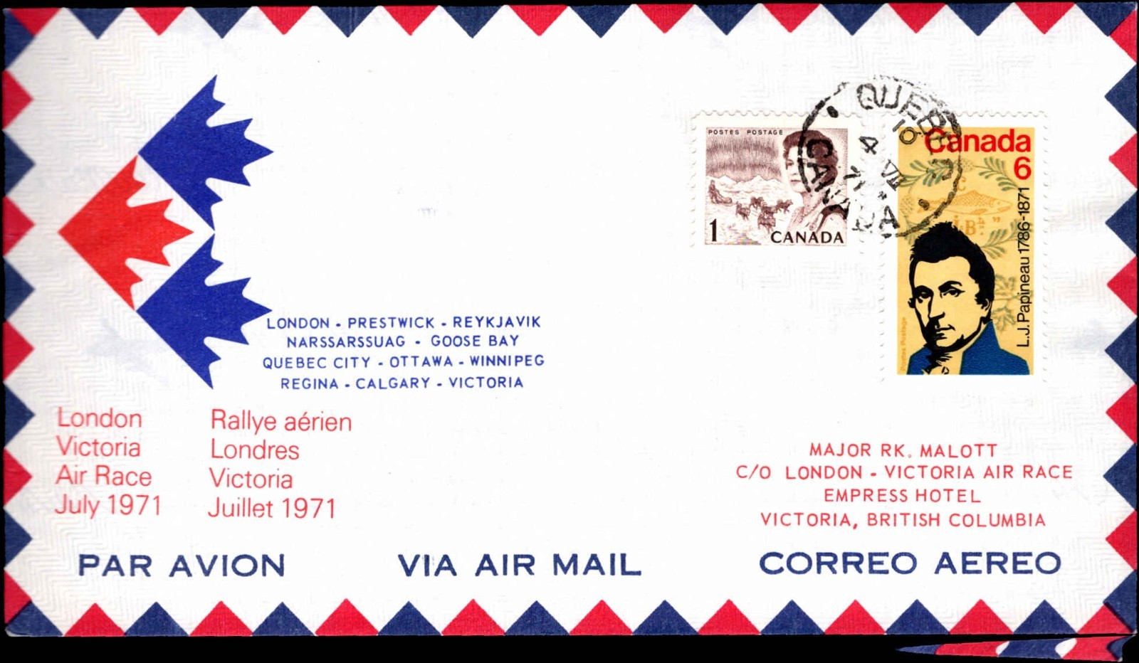 1971 London Victoria Air Race Airmail Cover Canada Rallye Aerien