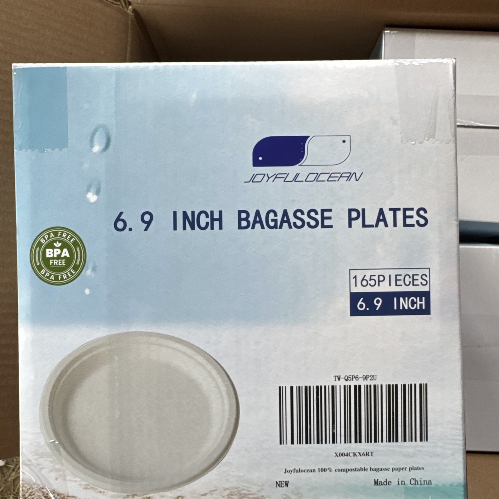 Paper Plates 6.9" 165ct Compostable Disposable Eco-Friendly Sugarcane