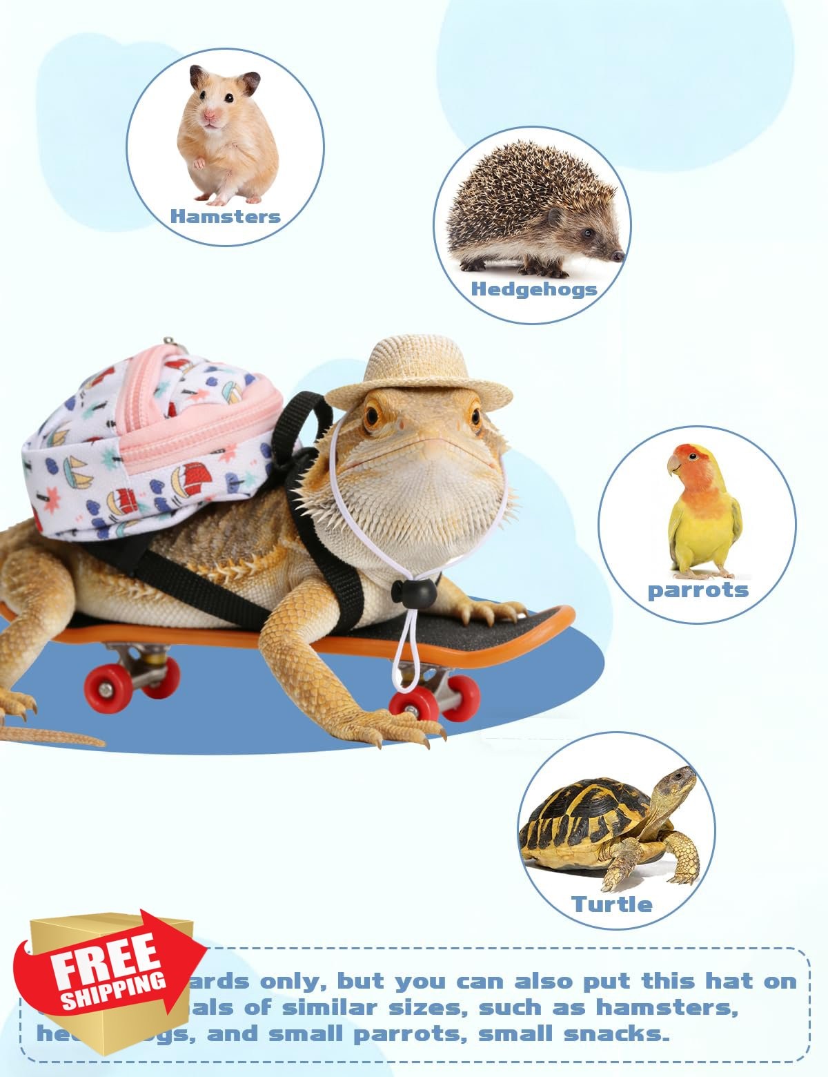HAEZU Bearded Dragon Clothes Pink Floral Lizard Toy Hat Pack