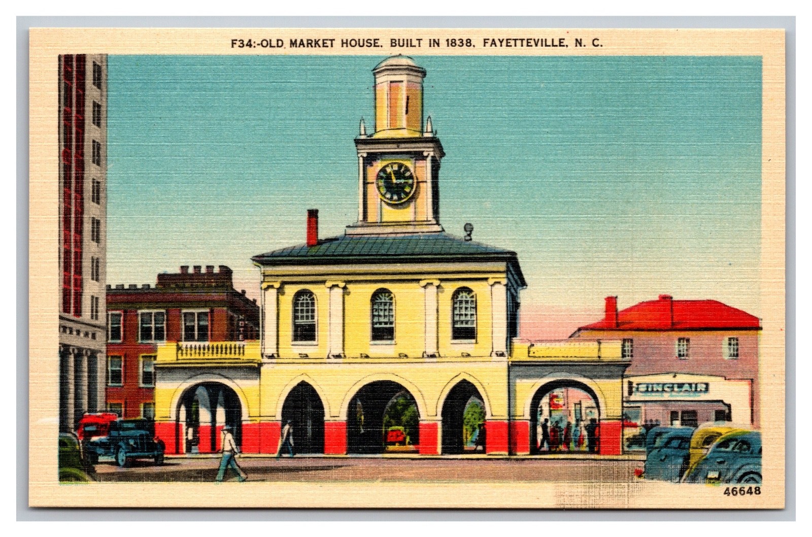 Fayetteville NC Old Market House Clock Tower Sinclair Unposted Linen Postcard
