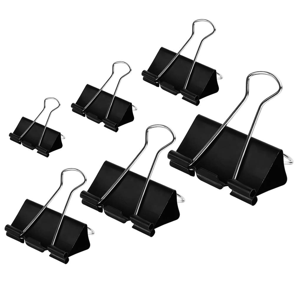 DSTELIN Binder Clips Paper Clamps Assorted Sizes 100 Count 6 Sizes, Black 