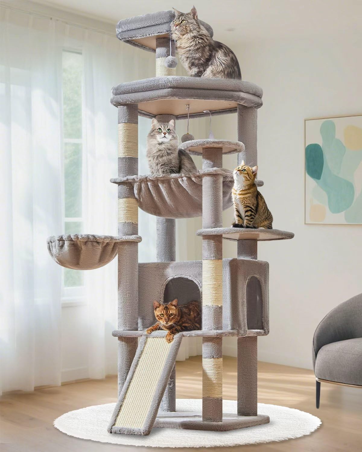 Large Cat Tree 72 Inch Tall Tower Multi Level Condo Scratch Posts Taoqimiao
