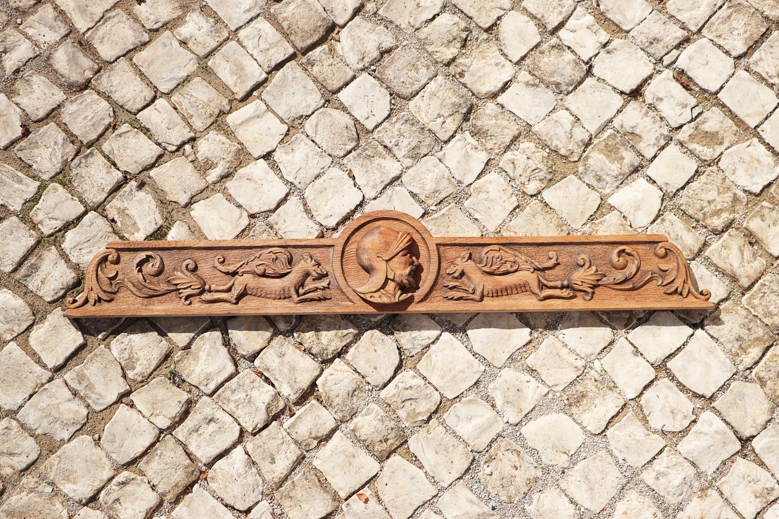 Antique French Renaissance Carved Wooden Overdoor depicting a Warrior