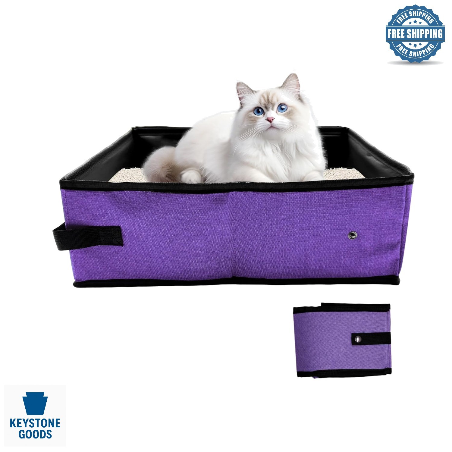 Purple Waterproof Collapsible Cat Travel Litter Box - Large, Lightweight, Por...