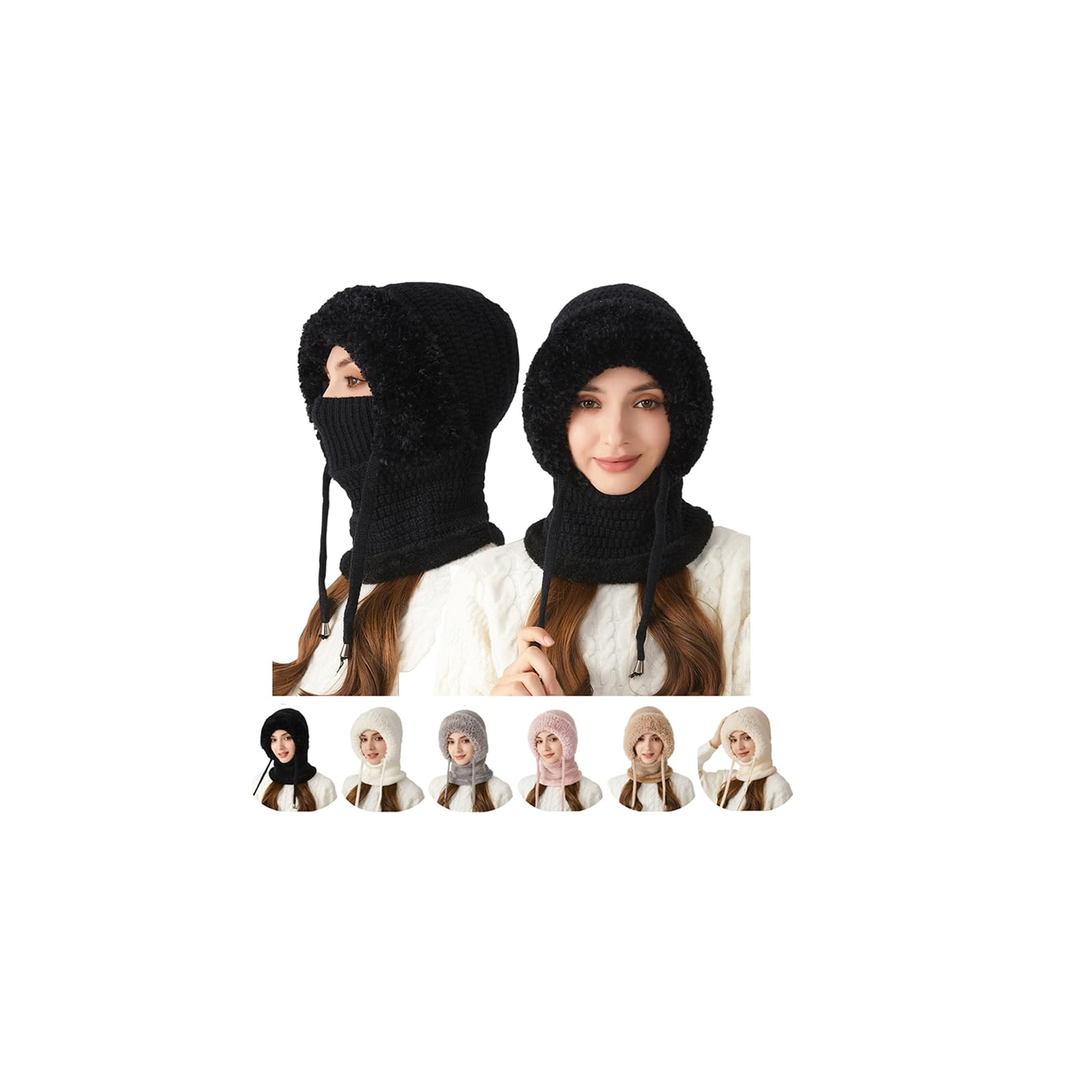 3 in 1 Beanie Hat with Scarf and Mask for Women 3 in 1 Winter Balaclava Cold ...