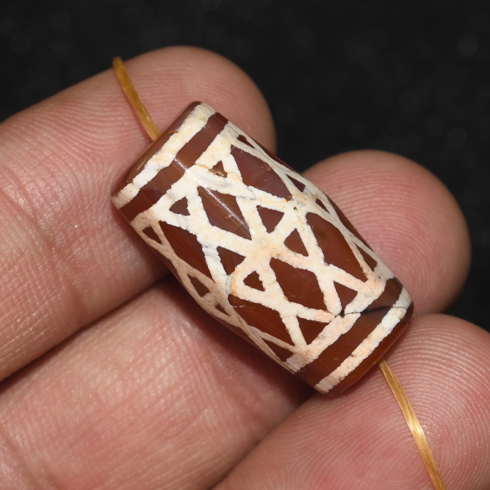 Large Antique Old Near Eastern Etched Carnelian Stone Bead with Rare Pattern