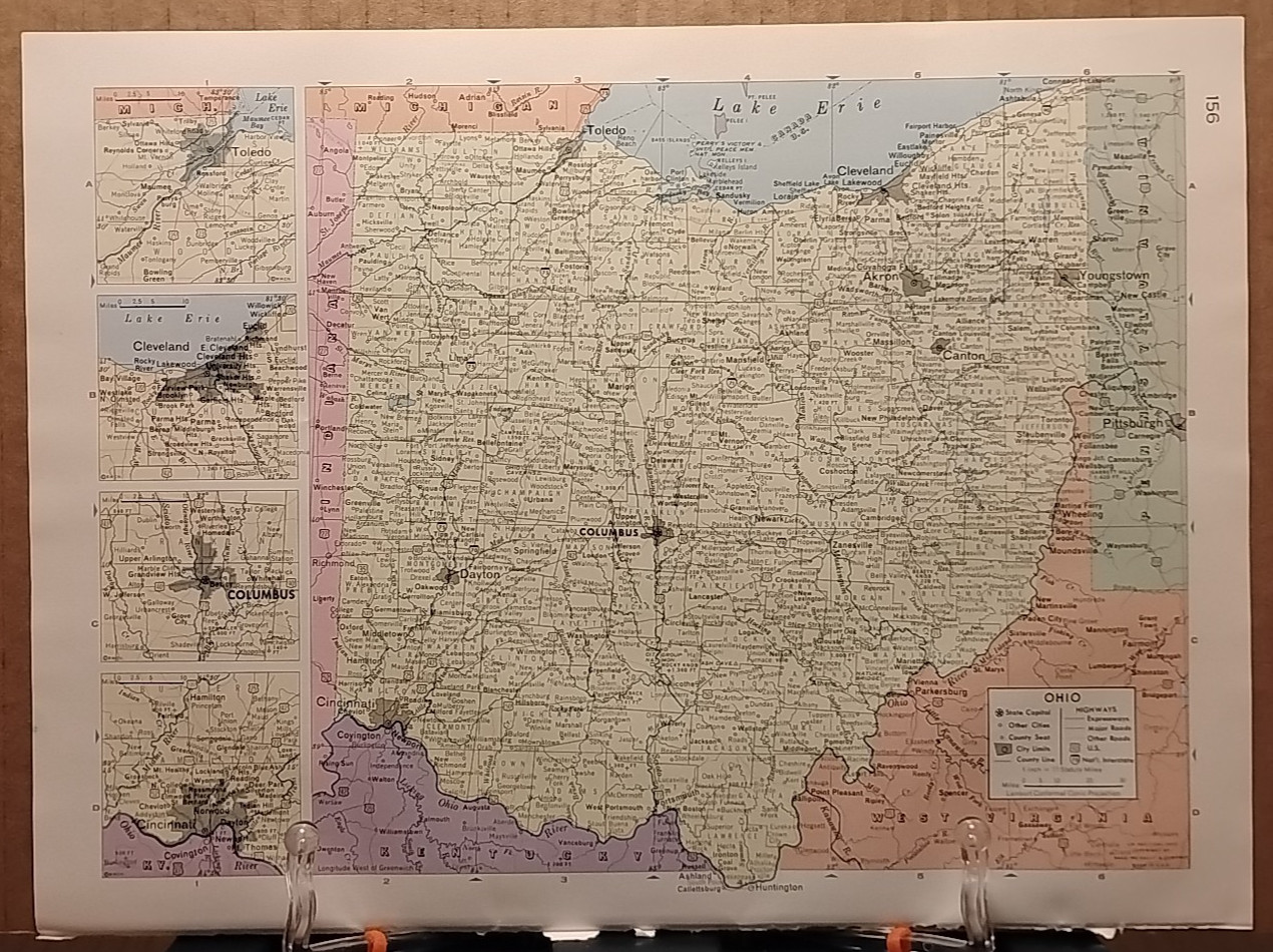 Old Vintage OHIO Atlas Map 1961 MSM Life Pictorial Atlas of the World