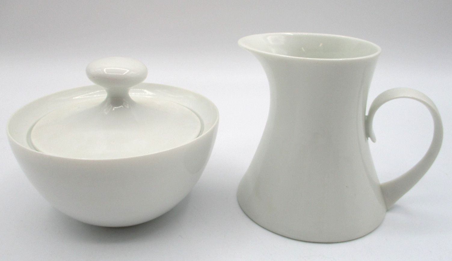 BLOCK BIDASOA BLANCO WHITE COVERED SUGAR BOWL and CREAMER ~ MCM