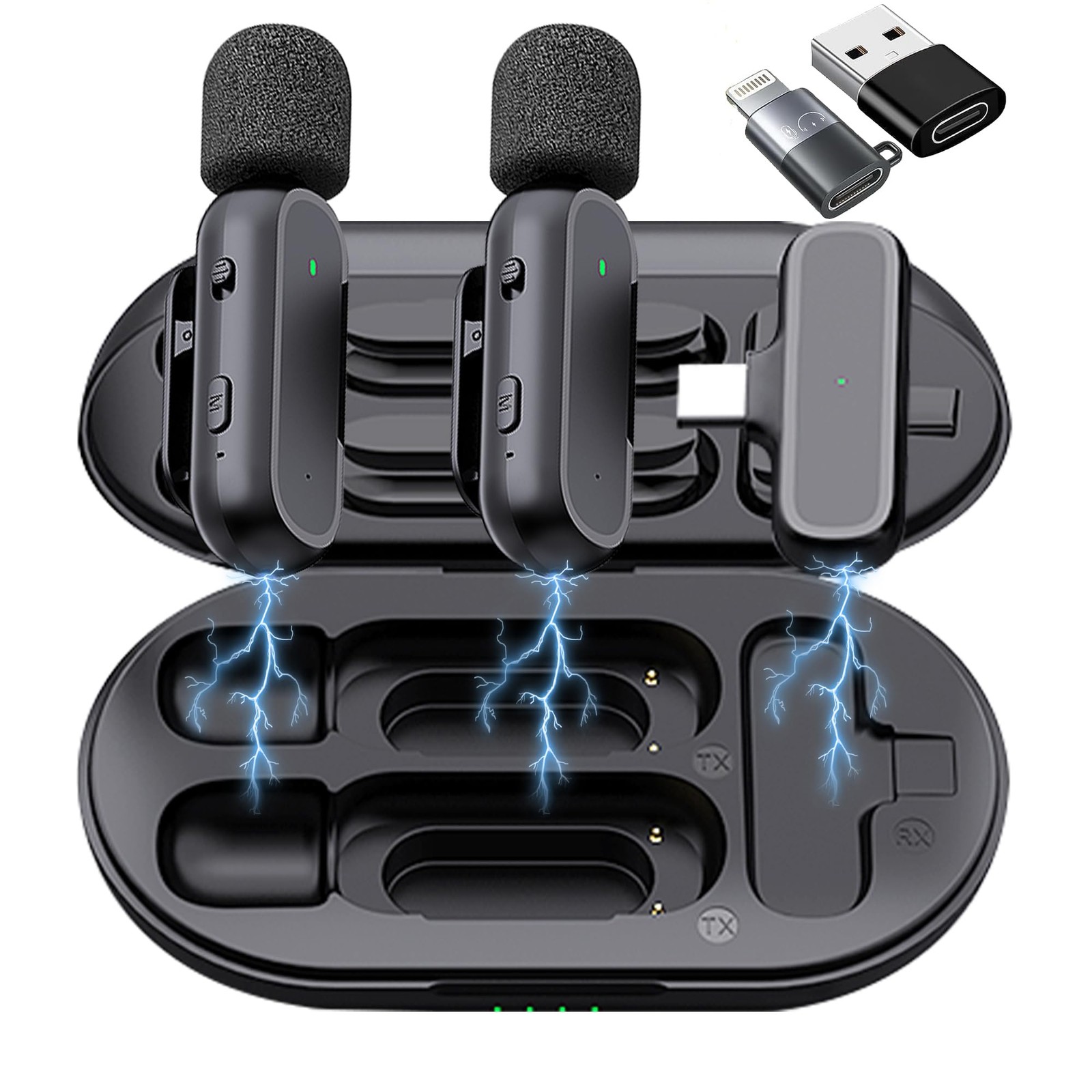 2 Pack Wireless Lavalier Microphone for iPhone 15 16 Android with Charging Ca...