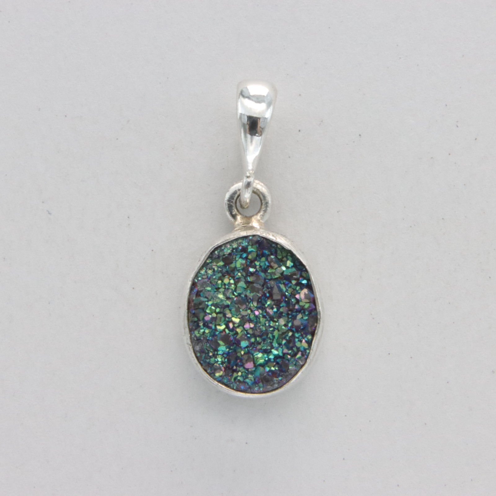 Oval Rainbow DRUZY DRUSY Druse QUARTZ Pendant - 925 STERLING SILVER Necklace #45