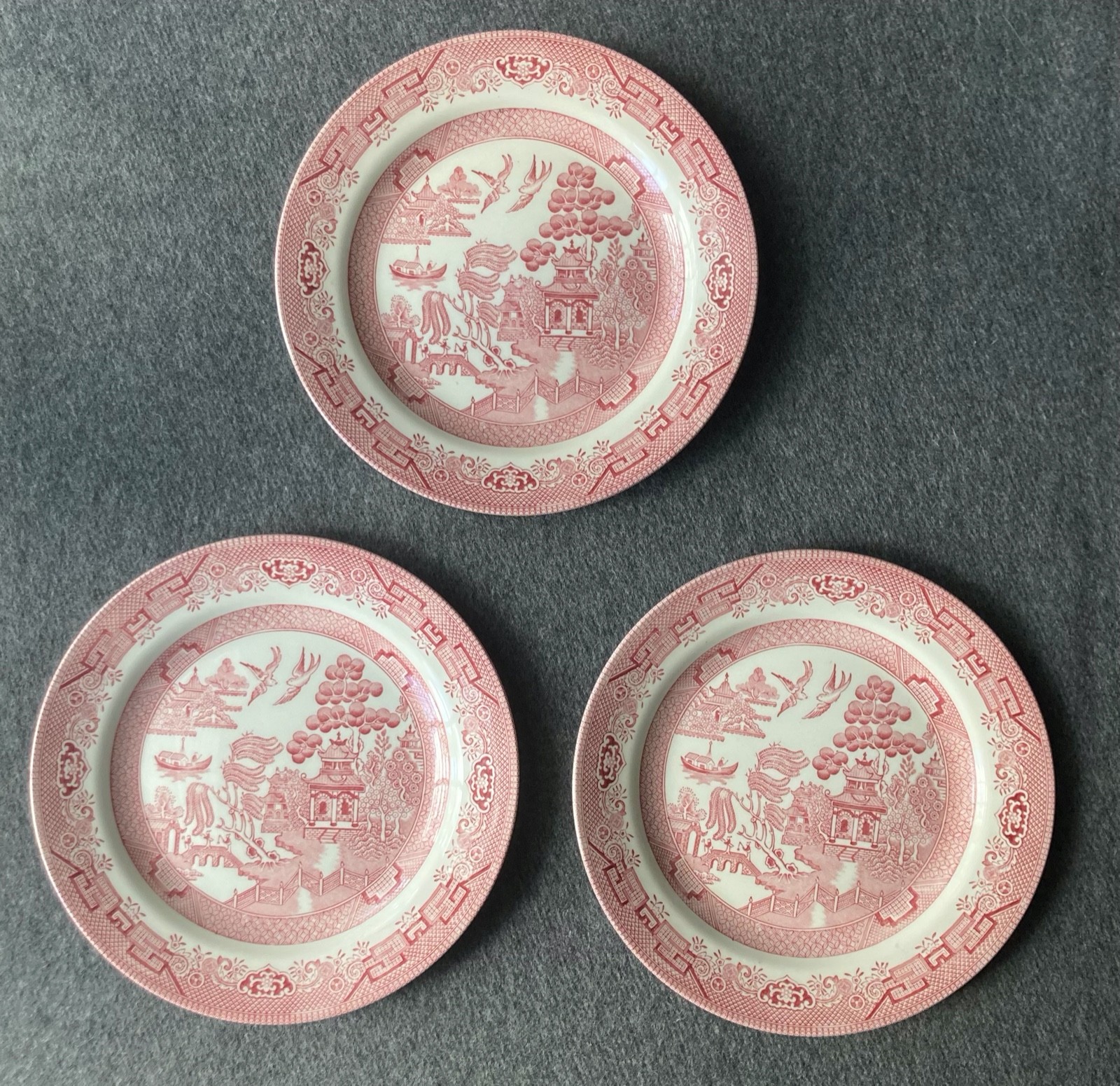 Set of 3 Churchill Willow Rose Pink 10.25” Dinner Plate Made In England