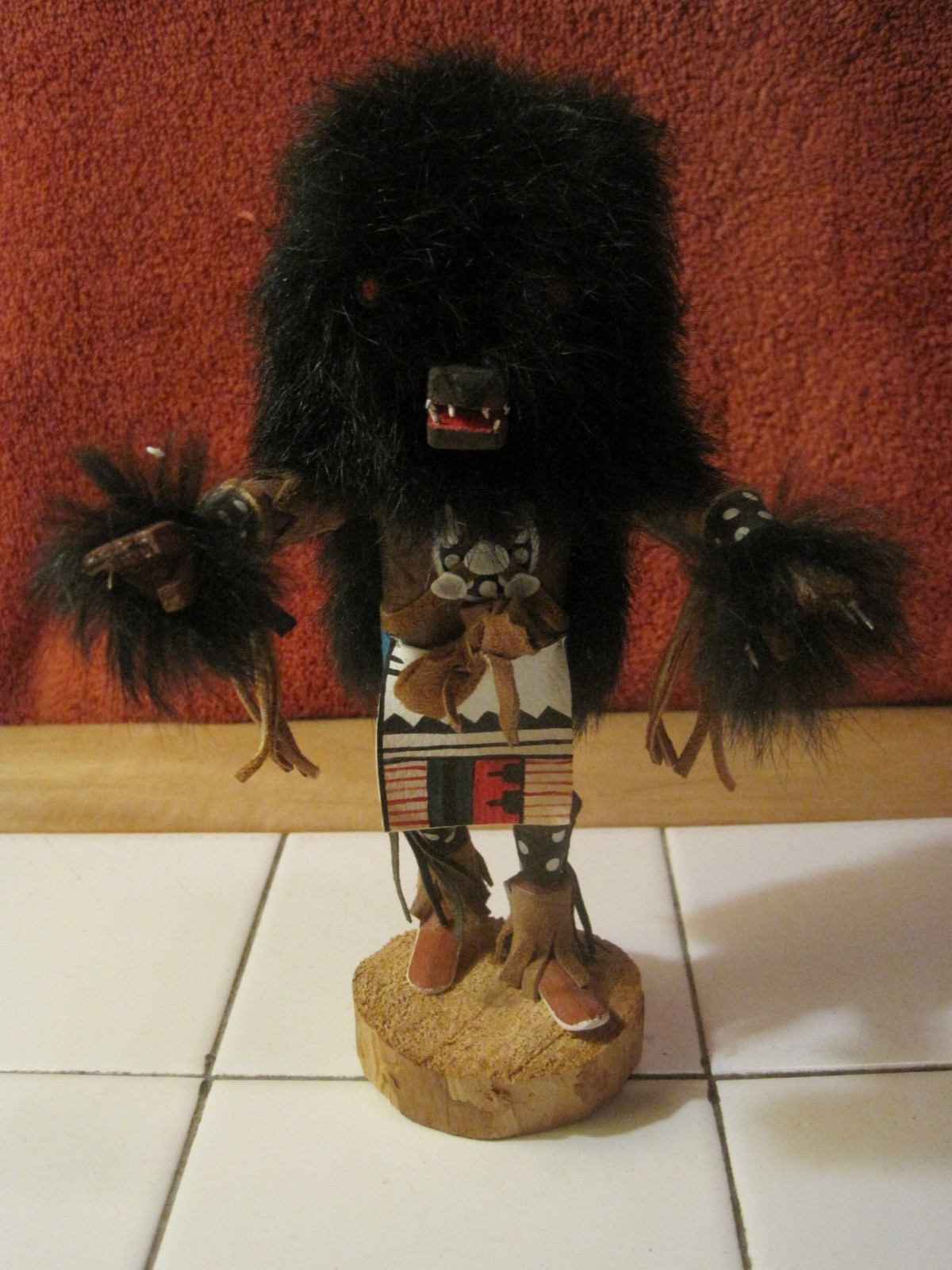 Vintage Native Navajo Kachina Doll Figure Black Bear Carving by Tsosie - 1990's