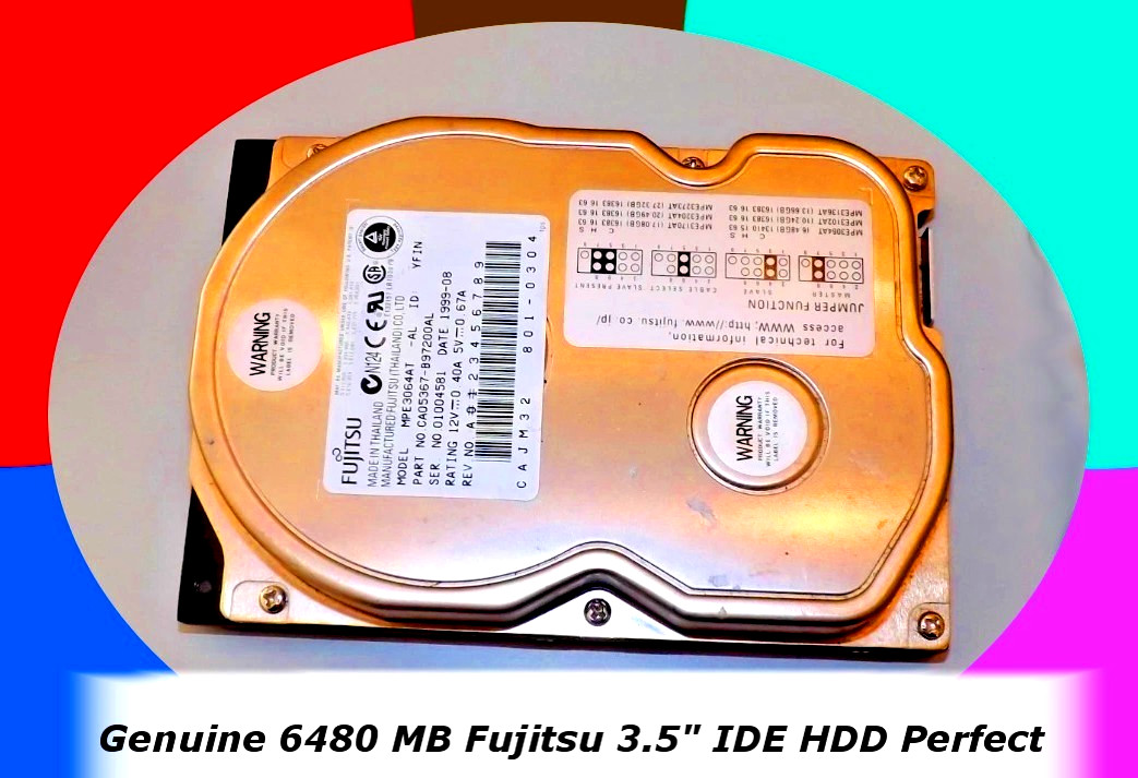 DOS WINDOWS 98 RETRO✔️Fujitsu6.4GB, 6480 MB 3.5'' IDE HDD✔️Surface Test 100% OK