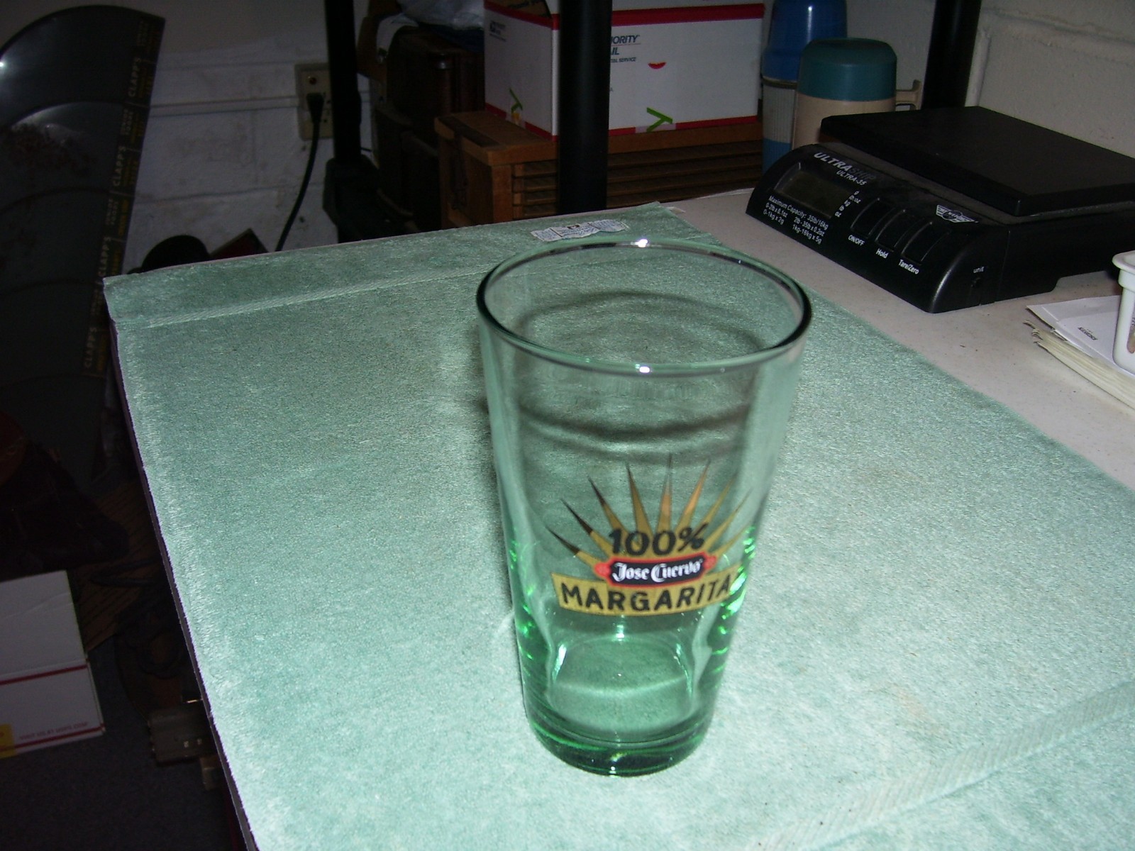 100% Jose Cuervo Margarita Beer Pint Glass Green Tinted 5.75" Tall Unused