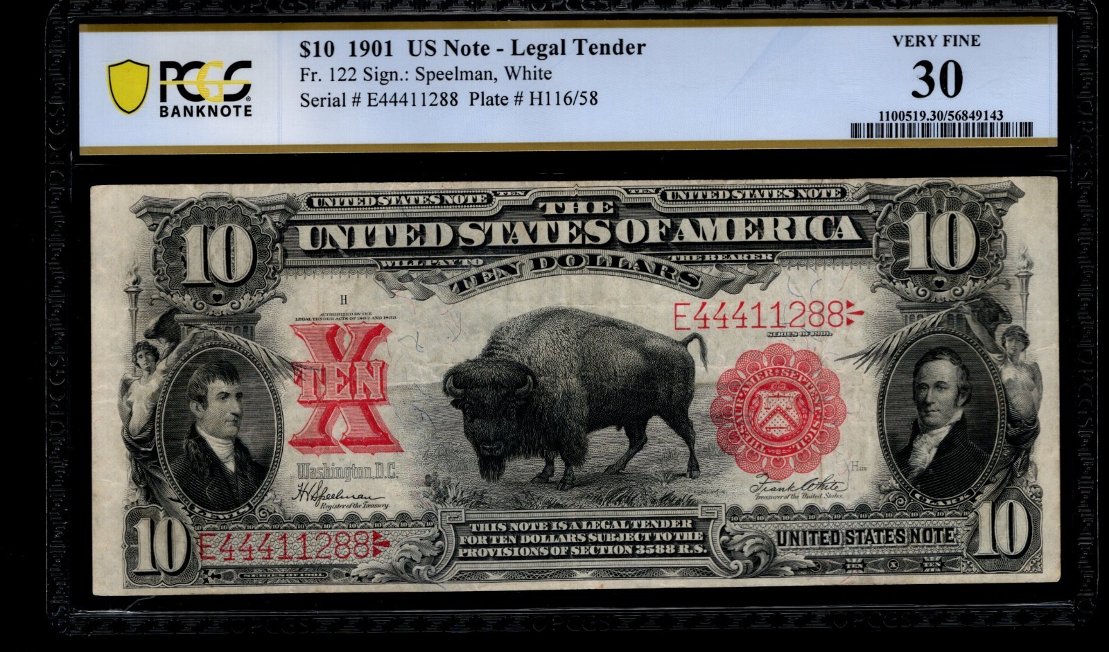 Ten Dollar Legal Tender PCGS 30 FR 122 $10 Bison Note 1901