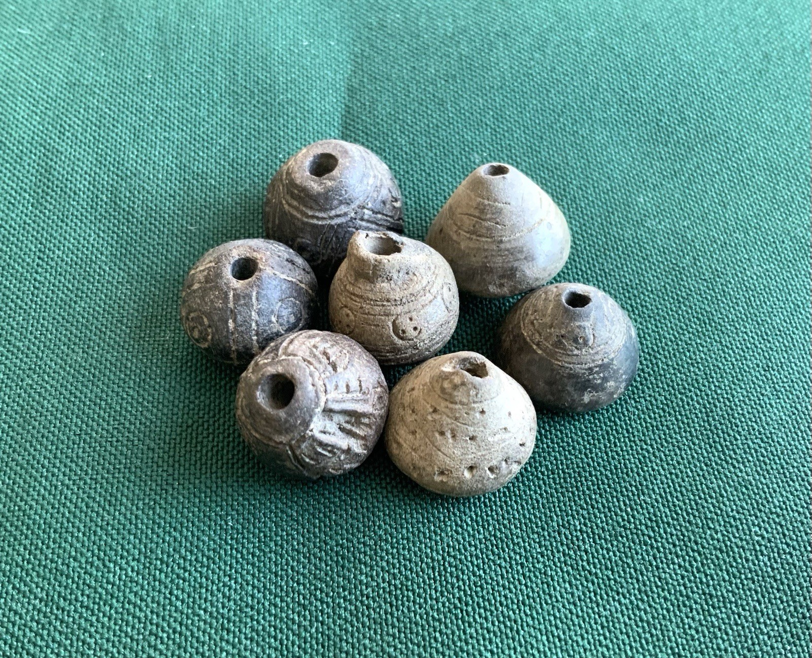 7 Pre Columbian Spindle Whorl Beads Ancient Clay Beads With Patterns