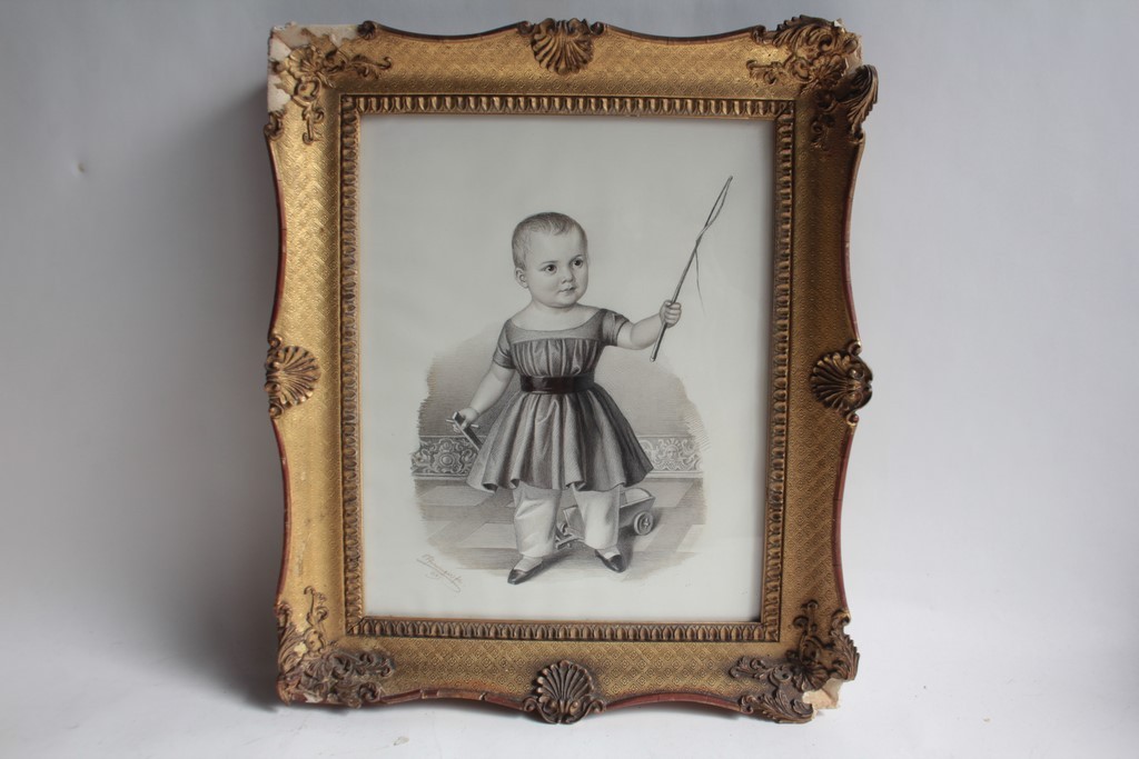 Original pencil drawing of a Swiss child, Schweizer-Hirzel, 19th century (74358)