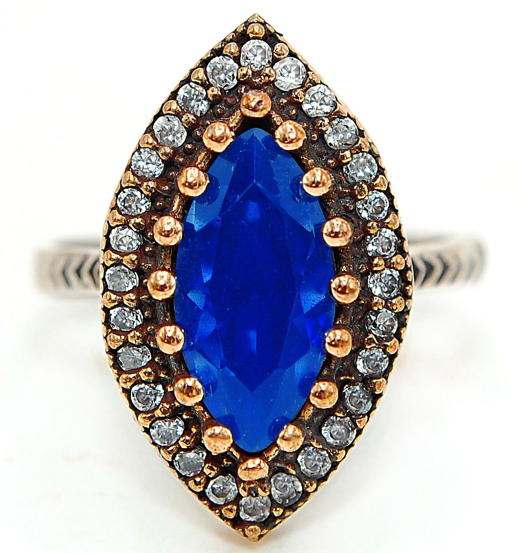 Ottoman Empire Style 6CT Treated Sapphire 925 Sterling Silver Ring Sz 8.5 HB2-2