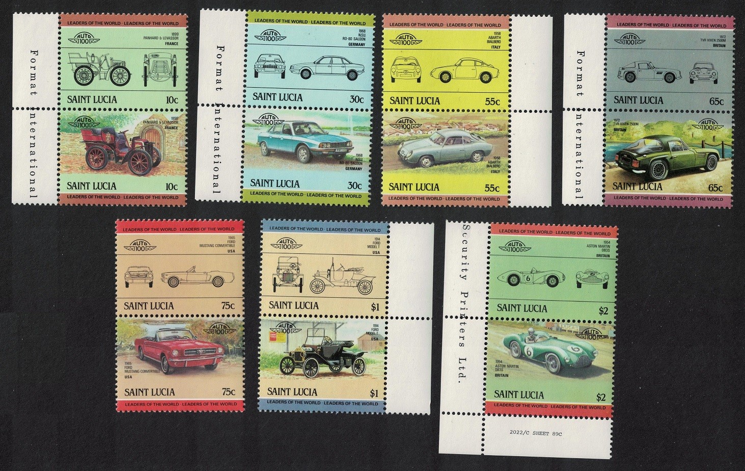 St. Lucia Automobiles 14v Pairs 1985 MNH SG#745-758 MI#696-709 Sc#686-692