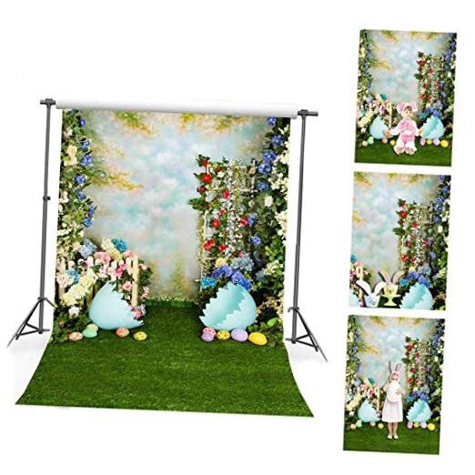 5x7ft Spring Easter Backdrops for Photography Rabbit Colorful Eggs Flower 