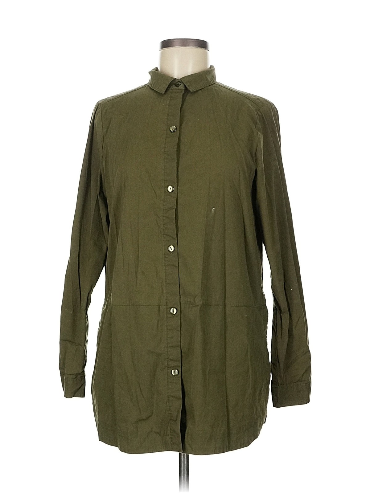 Signature Studio Women Green Long Sleeve Button-Down Shirt M