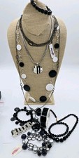 Black & White Jewelry LOT Necklace Bracelets 10 pc Art Deco Sexy 