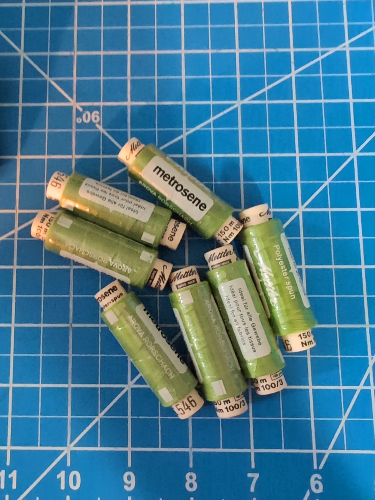 Lot of 7 Mettler Metrosene Polyester Spun Spools 150 Meter 100/3 COL 546