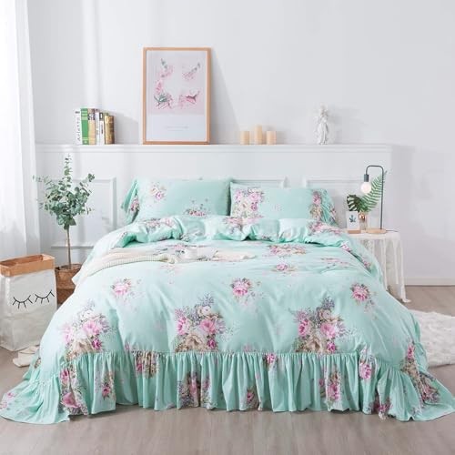  Floral Duvet Cover Set Super Soft Women Girls Bedroom Decor Queen Green