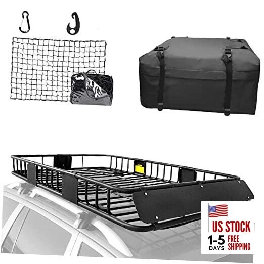  64"x 39"x 4" Universal Roof Rack Basket Black with 3' x Roof rack + Bag + Net