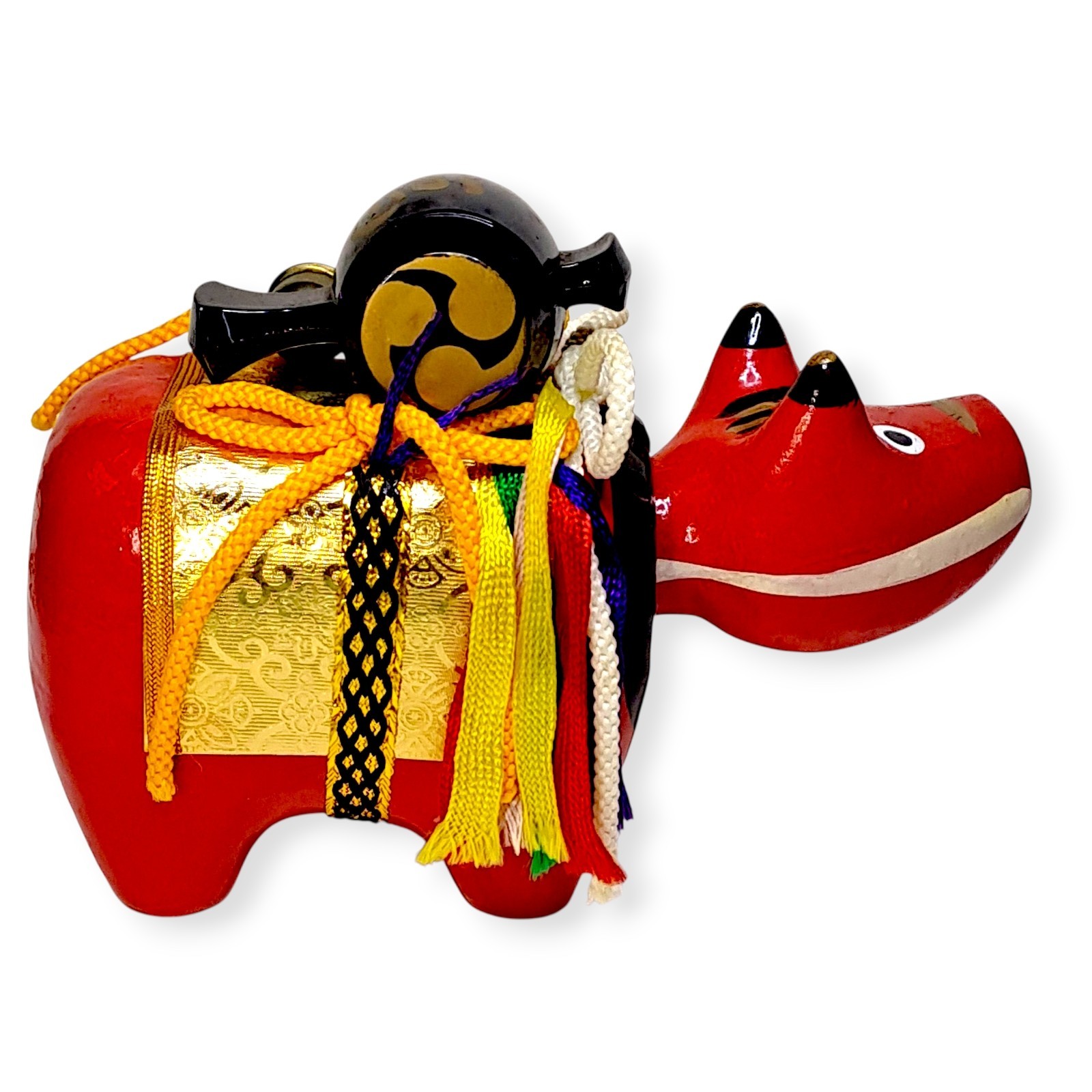 Japanese Akabeko Red Cow Ox Bull Doll Paper Mache Folk Art Bobblehead Lucky A18