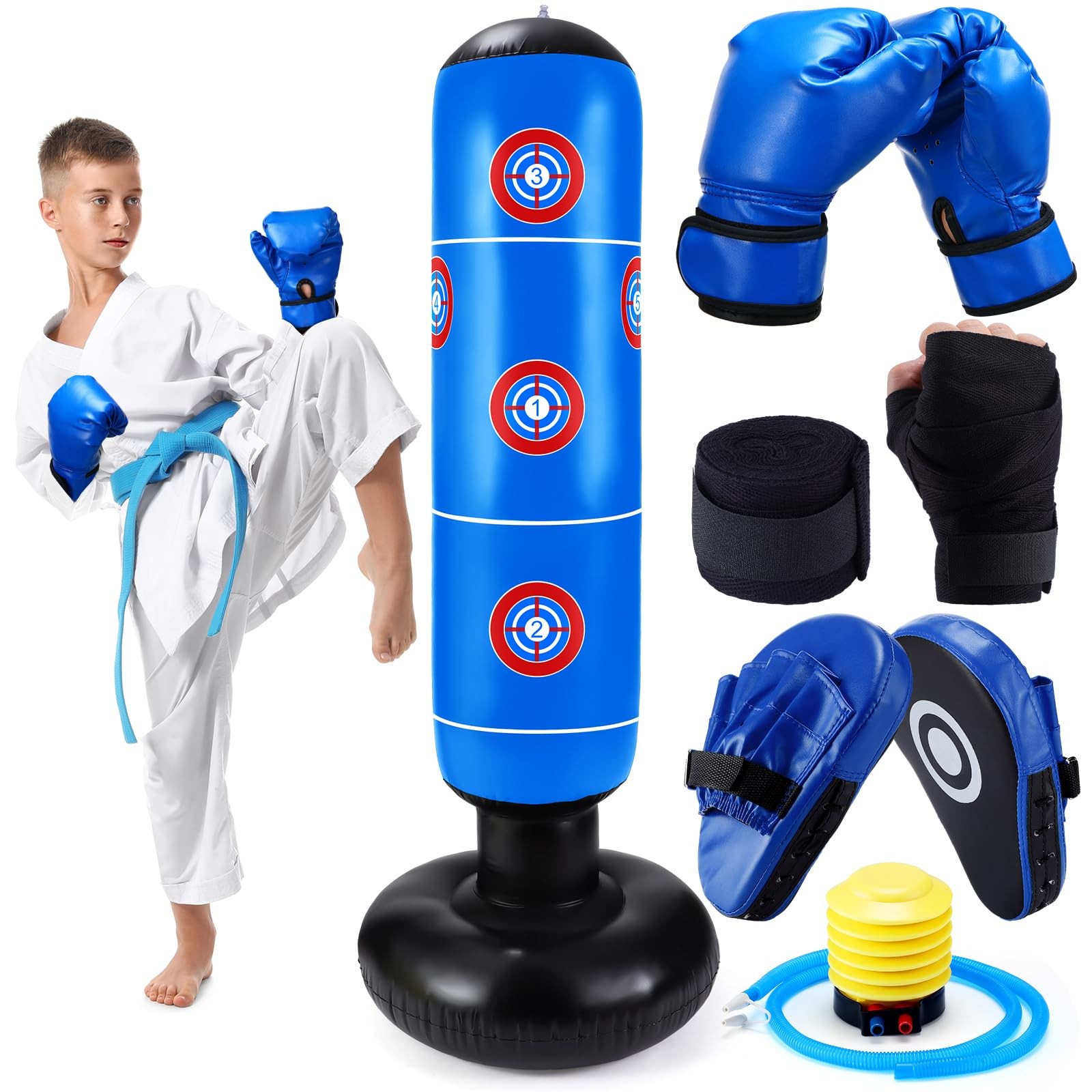 7 Pcs Kids Punching Bag Set Include Boxing Gloves, Inflatable Punching Bag, H...