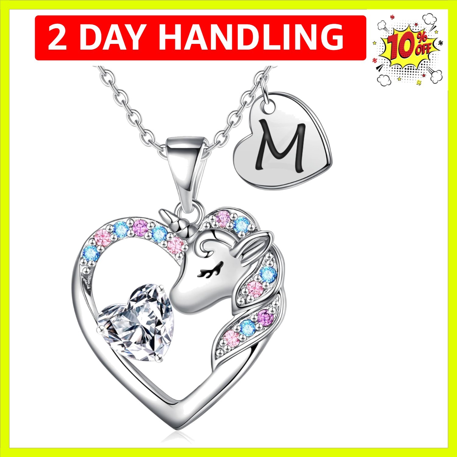 Valentines Gifts for Kids Girls Unicorn Necklace - Colorful CZ Heart Initial ...