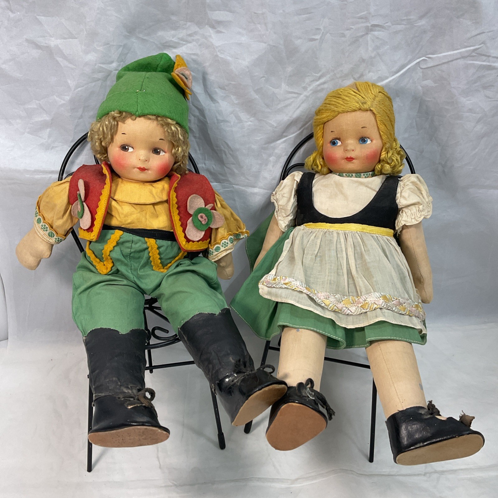 Vintage Rare Georgene Averill Czechoslovakian Hansel And Gretel Cloth Dolls