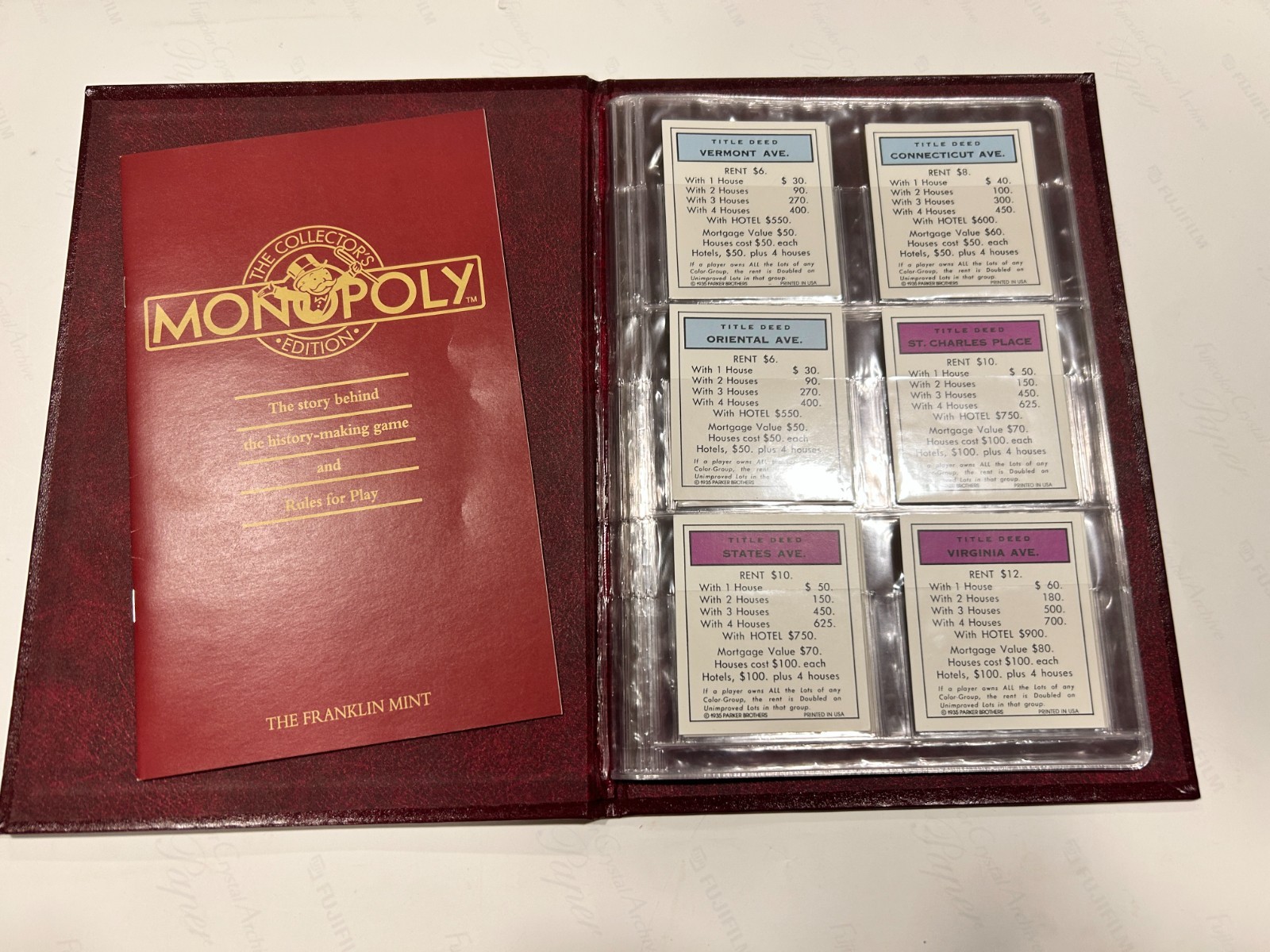 Great Franklin Mint Monopoly Portfolio, Rule Book, 28 Deeds Property Replacement