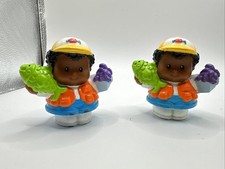 Set Of 2  2007 Fisher Price Little People African American Fisherman Fish Worms