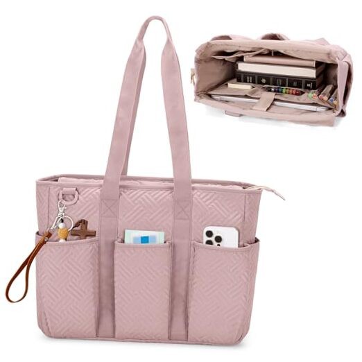  Large Bible Cover for Women, Bible Case Study Tote Bag with Laptop Pink